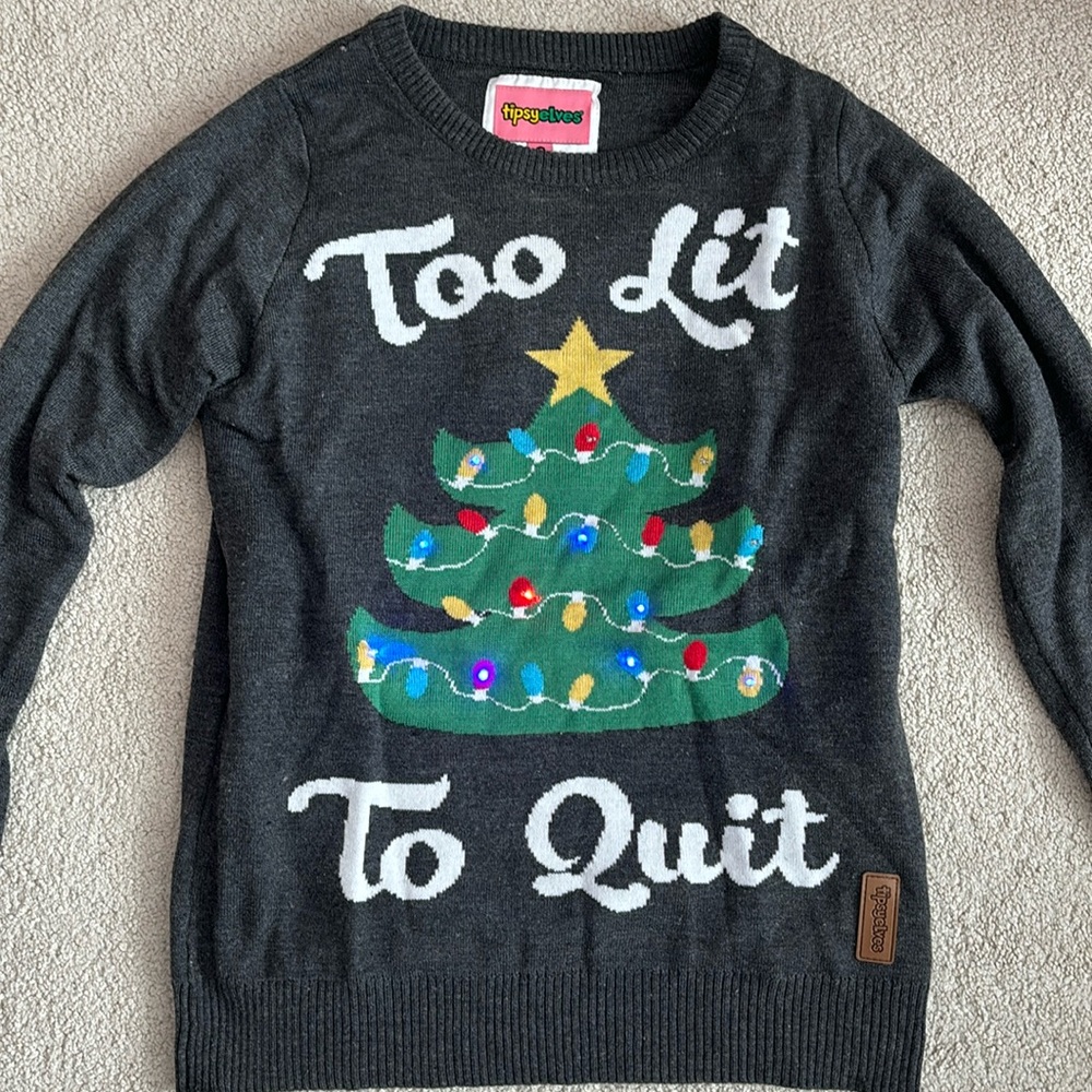 Tipsy Elves Too Lit to Quit Light Up Ugly Christmas Sweater Size XS